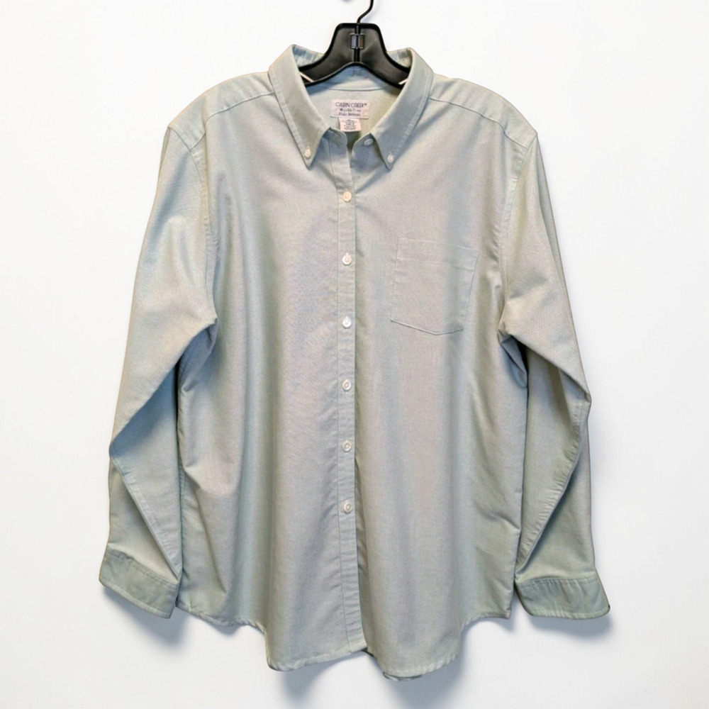 Cabin Creek Women's Wrinkle-Free Stain Release Button Up Shirt Oxford Green 14